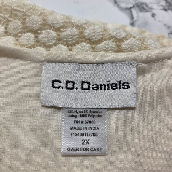 C.D. Daniels 2X Off White Ivory 3/4 Sleeve Crochet Blouse - Picture 9 of 10